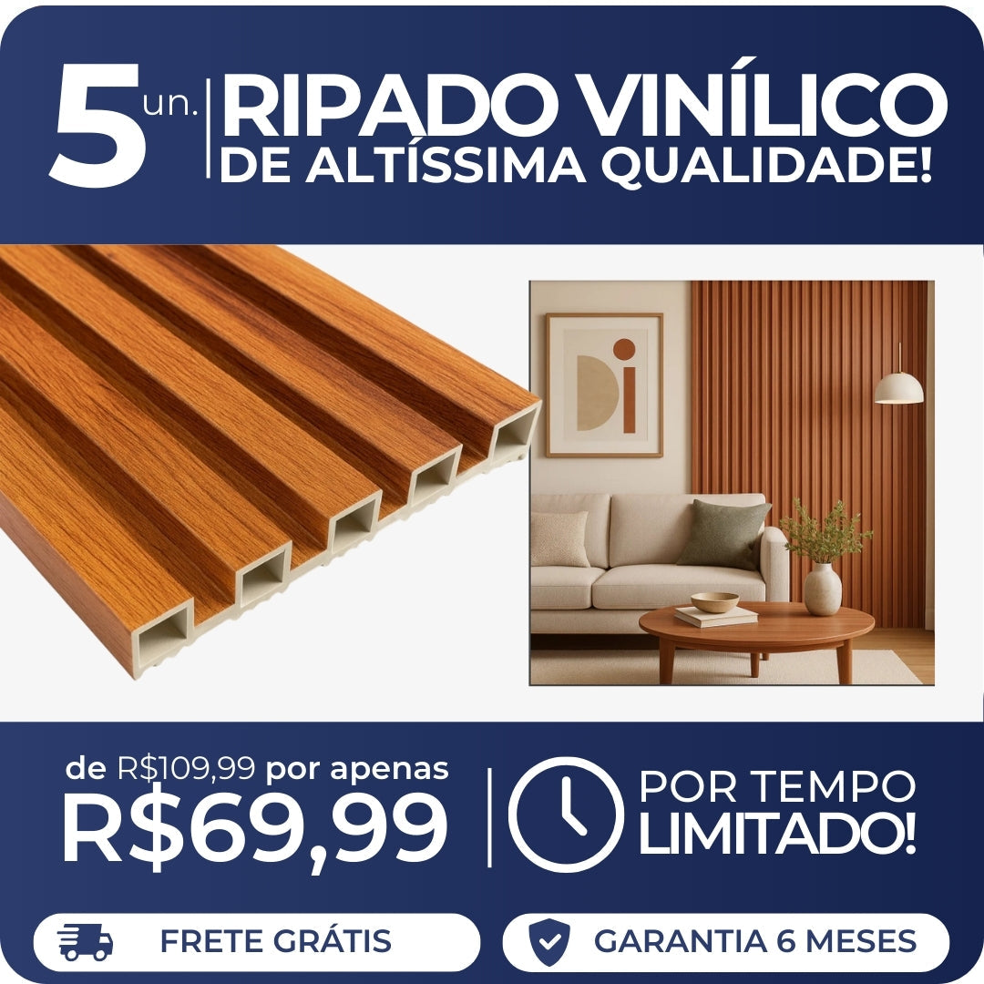 Kit 5 Painéis Ripados WPC Freijó 2,80m x 17cm – Interno e Externo (PROMOÇÃO) 